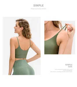 Detailed view of high-stretch olive green yoga set with thin straps and open back design