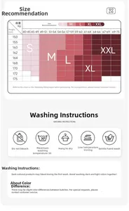 Guide des tailles pour veste de yoga femme avec instructions de lavage détaillées