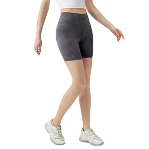 Short de yoga taille haute avec motif tie-dye gris pour le fitness et la course