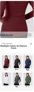Détails des coutures dorsales sur veste de yoga cintrée avec plusieurs coloris au choix