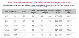 Tableau des tailles pour t-shirt de sport manches longues femme avec mesures détaillées