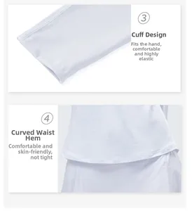 Détail du haut de yoga blanc avec poignets élastiques et ourlet cintré en arc