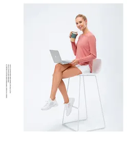 Pink UV protection long sleeve yoga shirt with breathable fabric and side slit details