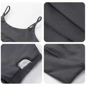 Women's charcoal grey high-elastic yoga sports bra with thin straps and breathable fabric