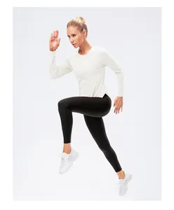 Women's UV protection long sleeve yoga top with side slits and black sports leggings