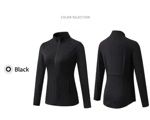 Detail view of the black slim fit zip-up sports jacket showing both front and back design