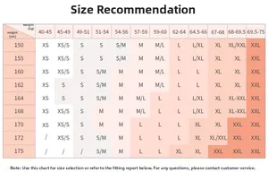 Detailed size chart for women yoga leggings showing height and weight recommendations