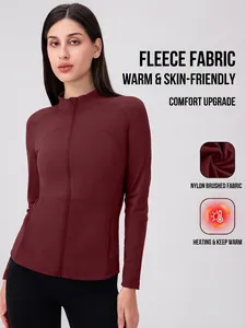 Veste de yoga thermique rouge foncé avec fermeture éclair et col montant ajusté