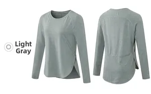 Détail du t-shirt de sport gris clair à manches longues avec fentes latérales et tissu respirant