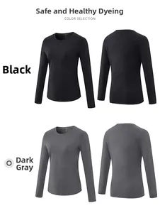 Vues avant et arrière de hauts de yoga thermiques à manches longues noir et gris foncé