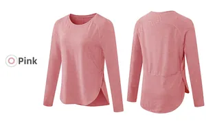 Vue avant et arrière du t-shirt de sport rose à séchage rapide avec fente latérale