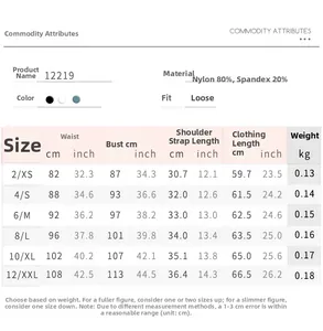 Tableau des tailles pour t-shirt de yoga ample avec mesures en cm et pouces de XS à XXL