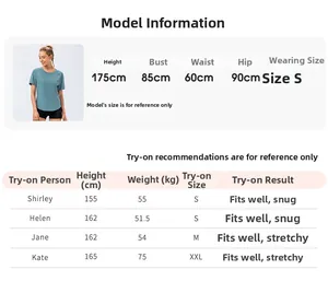 Guide des tailles pour haut de yoga femme avec infos mannequin et conseils selon la morphologie
