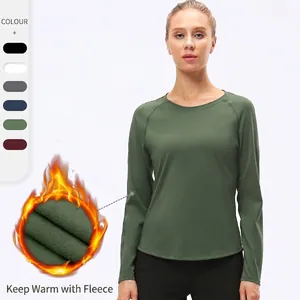 Haut de Yoga à Manches Longues Doublé Polaire pour Femmes Haut de Sport Thermique Coupe Ajustée pour Course et Fitness