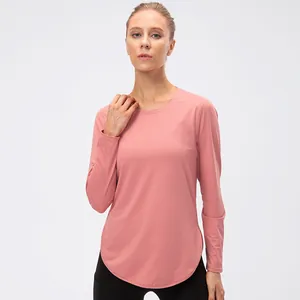 Women's UV protection yoga long sleeve shirt in soft rose pink with breathable mesh fabric