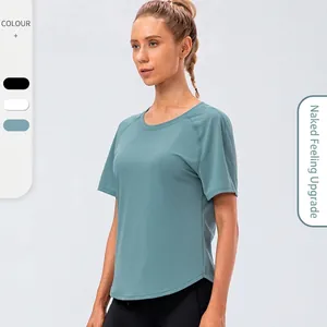 T-Shirt de Sport Ample pour Femmes Sensation Peau Nue Yoga Top Respirant Séchage Rapide Fitness Course Manches Raglan Ourlet Arrondi