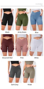 Dettaglio delle varianti colore dei pantaloncini yoga con vita a V e tasche laterali