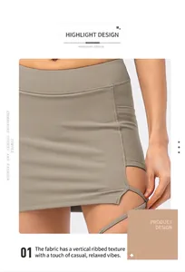 Detail showing high-waisted ribbed fabric with side cutout and decorative laces on sports skirt