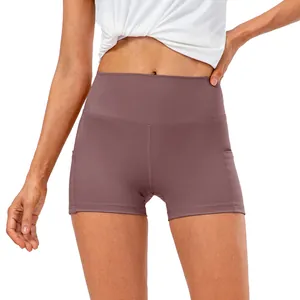 High-waisted yoga shorts in dusty rose with side pockets for women fitness and running