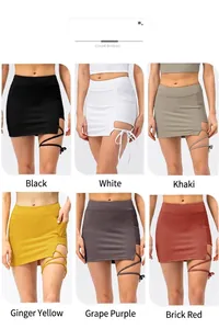 Detail showcasing variety of colors for high-waist mini skirts with side cutouts and tie-ups