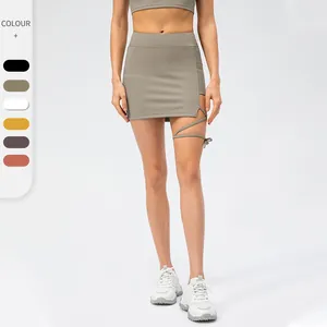 Damen Gerippter Tennisrock Hohe Taille Riemchen Hohl Sportlicher Hosenrock Mit Integrierter Shorts Und Tasche Sport Gym Fitness Bottom