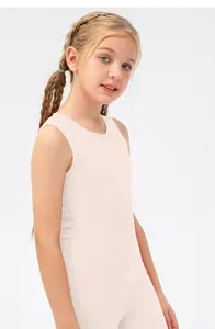 Close-up of pink girls yoga vest showing slim fit design and skin-friendly fabric