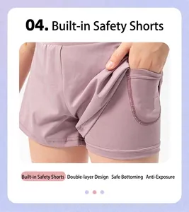 Detail showing double-layer design of girl's sports shorts with built-in safety pocket