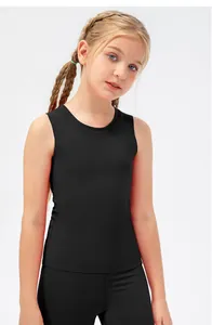 Detailed view of kids tight black yoga tank top with quick-dry breathable fabric