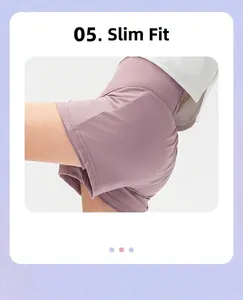 Detail of girls' lilac ice-feel sports shorts featuring a slim-fit high-waisted design