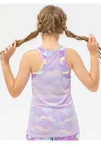 Rear view of girls' sports tank top with breathable mesh and purple marble pattern