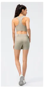 Macro view of high-waist sports shorts with side pocket for fitness and yoga