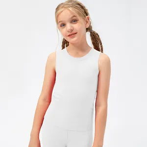 Girls' white tight yoga tank top and leggings set for sports and dance training