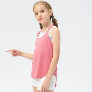 Kids Girls Breathable Mesh Sport Tank Top Racerback Quick Dry Tie Dye Two Piece Look Yoga Dance Running Vest