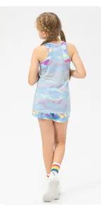 Rear view of girls' mesh breathable tank top with colorful graffiti print sports outfit
