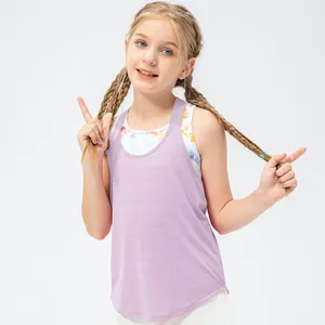 Girls lilac loose athletic tank top with breathable fabric and inner printed layer