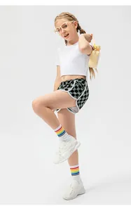 Girls checkered sports shorts with white crop top for dance, yoga and running outfits
