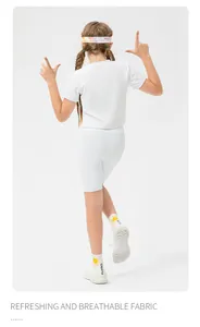 Detail of high-elasticity breathable fabric on girls athletic cycling shorts