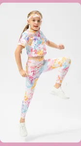 Dynamic tie-dye girls' sports set with tee, leggings, and headband for active fitness
