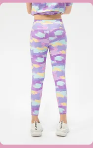 Detail of girls' colorful graffiti print leggings with high-stretch fit for sports