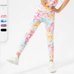Girls High Waisted Sports Leggings Kids Tie Dye Yoga Pants Elastic Breathable Running Fitness Training Trousers