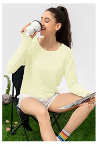 Relaxed fit UPF50+ long sleeve sun protection shirt in light yellow for outdoor yoga