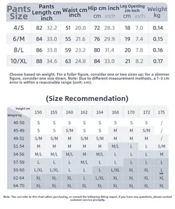 Detailed size chart for vintage yoga set with length, waist, and hip measurements in cm