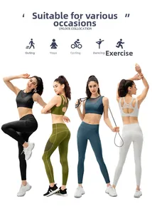 Women's sports bra and leggings set with mesh panels for yoga, cycling, and fitness