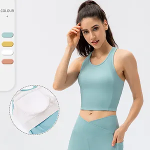 Canotta da Yoga Sportiva a Costine da Donna Con Imbottitura Integrata Nylon Spandex Reggiseno Sportivo Racerback Senza Cuciture