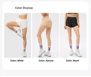 Aperçu en trois couleurs du short de sport double couche blanc, abricot et noir
