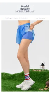 Pantaloncini sportivi doppio strato da donna con tasca laterale per telefono blu