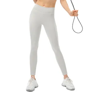 Legging de yoga gris clair à taille haute avec poches latérales pour le fitness