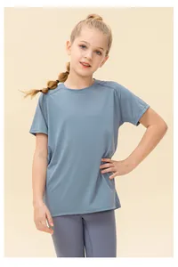 Detailed view of kids breathable mesh sports t-shirt in misty blue with raglan sleeves