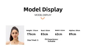Size guide with model measurements for yoga sports bra providing a medium support fit