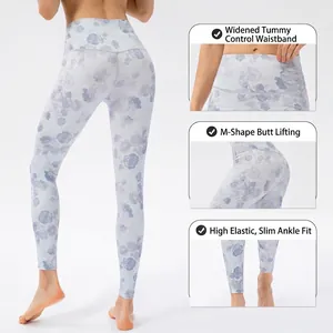Florale Yoga-Leggings mit hoher Taille, Bauchkontrolle und Push-up-Naht für Fitness